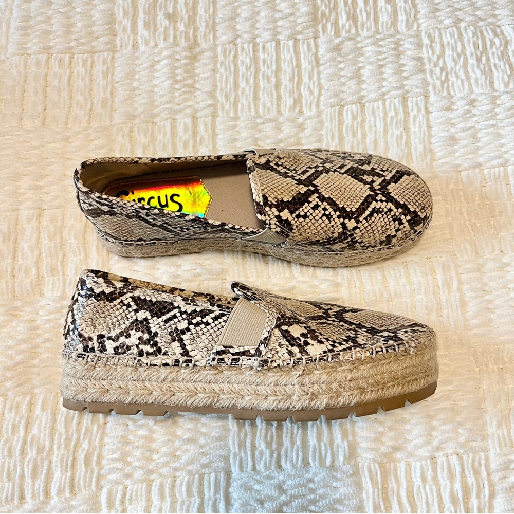 Circus by Sam Edelman Beige Snake Print Espadrille Platform Slip-Ons